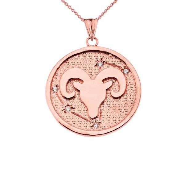 Men's Diamond Aries Zodiac Constellation Pendant Necklace in 9ct Rose Gold