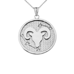 Men's Diamond Aries Zodiac Constellation Pendant Necklace in 9ct White Gold