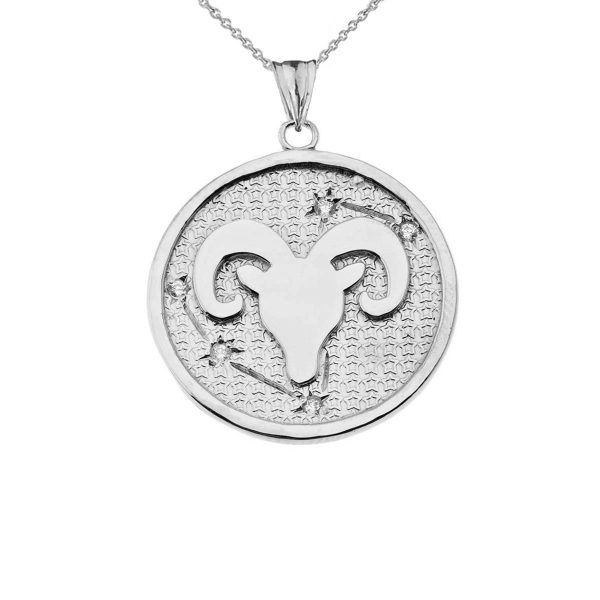 Men's Diamond Aries Zodiac Constellation Pendant Necklace in 9ct White Gold