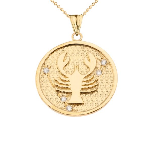 Men's Diamond Cancer Zodiac Constellation Pendant Necklace in 9ct Gold