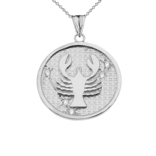 Men's Diamond Cancer Zodiac Constellation Pendant Necklace in 9ct White Gold