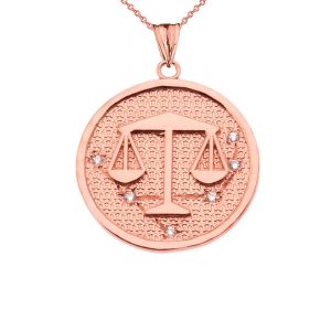 Men's Diamond Libra Zodiac Constellation Pendant Necklace in 9ct Rose Gold