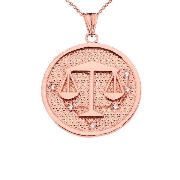 Men's Diamond Libra Zodiac Constellation Pendant Necklace in 9ct Rose Gold