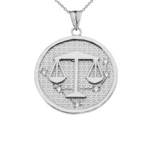 Men's Diamond Libra Zodiac Constellation Pendant Necklace in 9ct White Gold