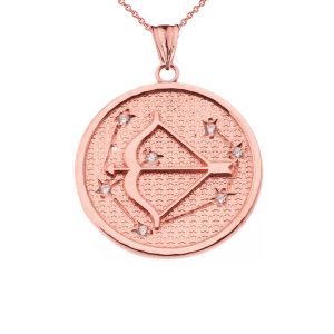 Men's Diamond Sagittarius Zodiac Constellation Pendant Necklace in 9ct Rose Gold