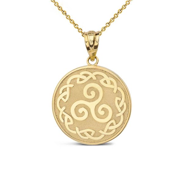 Triskele Spiral Medallion Pendant Necklace in 9ct Gold