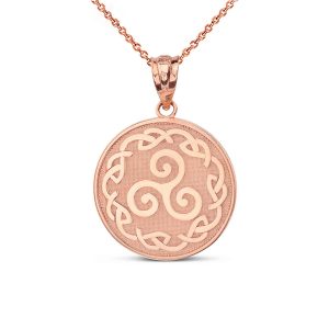 Triskele Spiral Medallion Pendant Necklace in 9ct Rose Gold