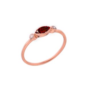 White Topaz & Garnet Stackable Gemstone Ring in 9ct Rose Gold