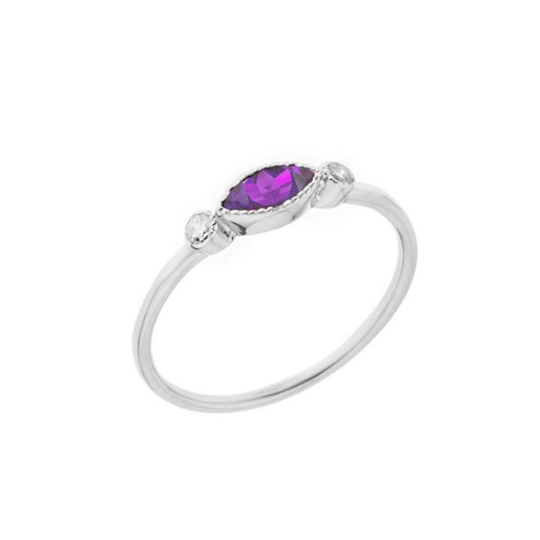 Amethyst & White Topaz Stackable Gemstone Ring in 9ct White Gold