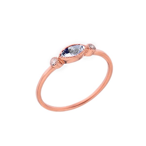 Aquamarine & White Topaz Stackable Gemstone Ring in 9ct Rose Gold