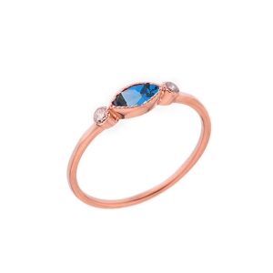 Blue Topaz & White Topaz Stackable Gemstone Ring in 9ct Rose Gold