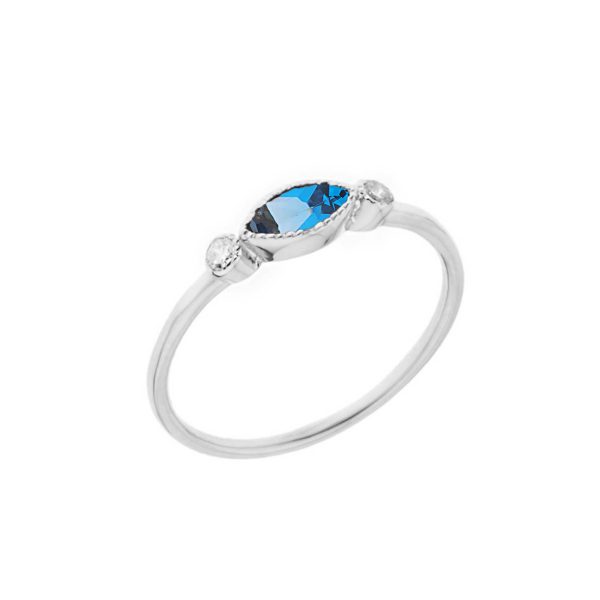 Blue Topaz & White Topaz Stackable Gemstone Ring in 9ct White Gold