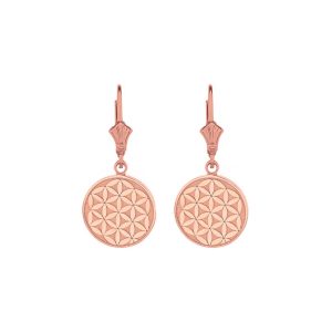 Flower Life Disc Earrings in 9ct Rose Gold