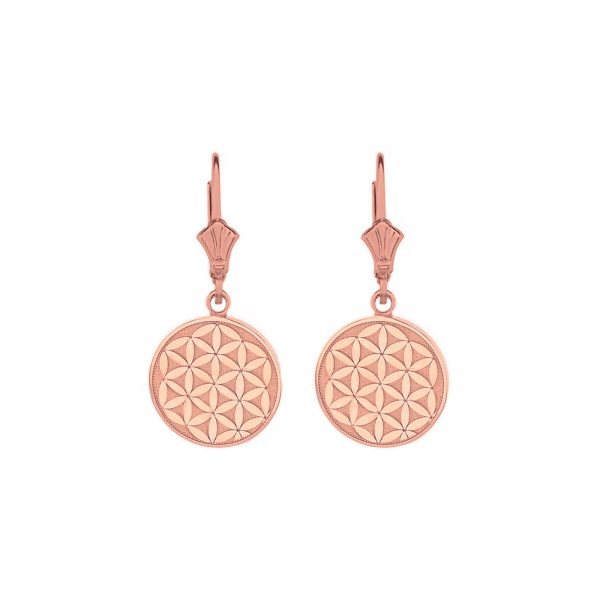 Flower Life Disc Earrings in 9ct Rose Gold