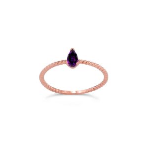 Amethyst Pear Rope Ring in 9ct Rose Gold