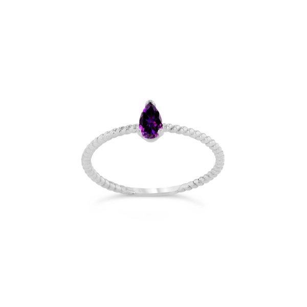 Amethyst Pear Rope Ring in 9ct White Gold