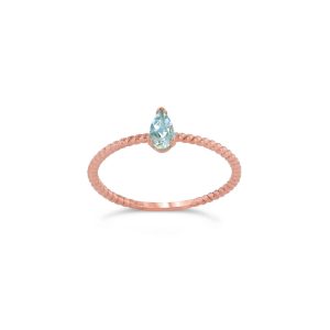 Aquamarine Pear Rope Ring in 9ct Rose Gold