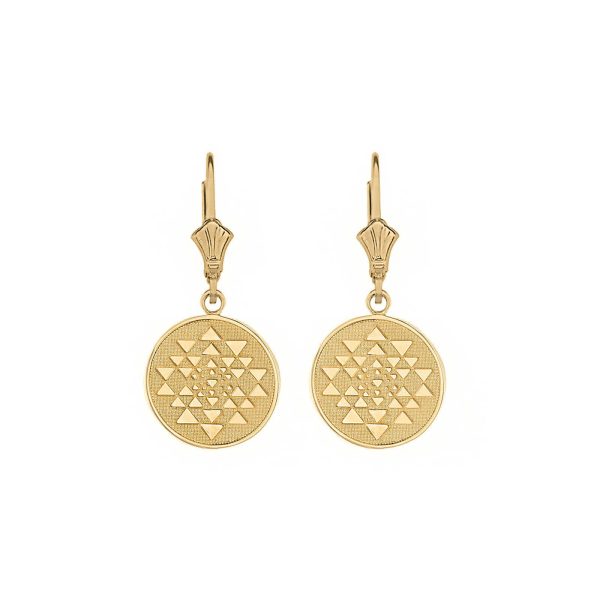 Yantra Tantric Indian Yoga Disc Circle Earrings in 9ct Gold