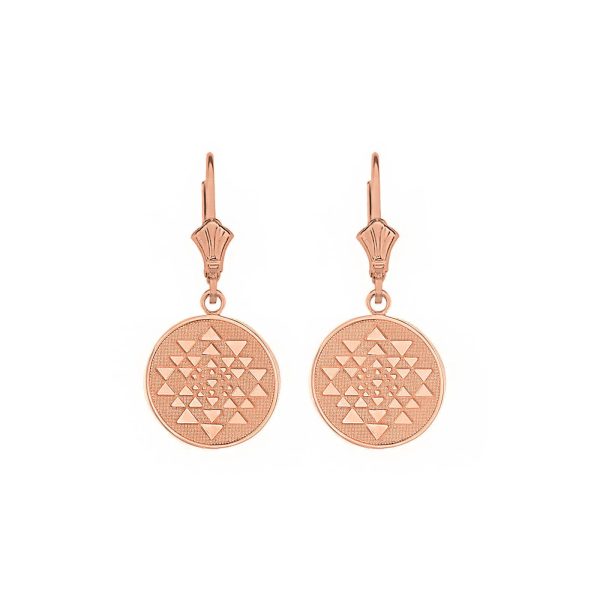 Yantra Tantric Indian Yoga Disc Circle Earrings in 9ct Rose Gold