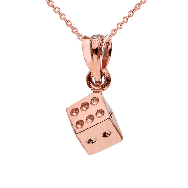 Men's 3D Dice Pendant Necklace in 9ct Rose Gold