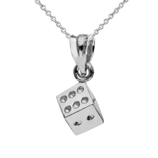 Men's 3D Dice Pendant Necklace in 9ct White Gold