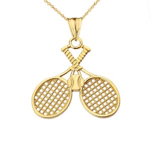 Tennis Racket Pendant Necklace in 9ct Gold