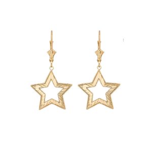 Chic Stencil Star Drop Earrings in 9ct Gold