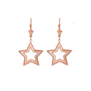 Chic Stencil Star Drop Earrings in 9ct Rose Gold