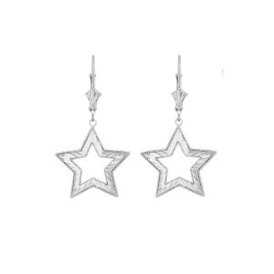 Chic Stencil Star Drop Earrings in Sterling Silver