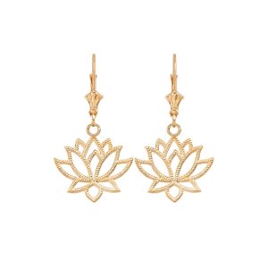 Studded Sacred Lotus Drop Earrings in 9ct Gold