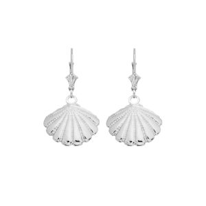 Seashell Drop Earrings in 9ct White Gold