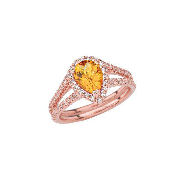 Citrine Double Raw Pear Chequerboard Ring in 9ct Rose Gold