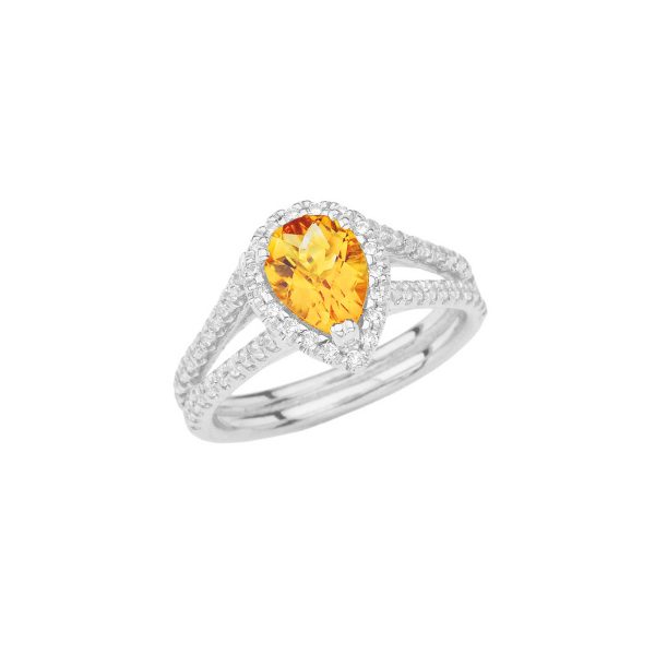 Citrine Double Raw Pear Chequerboard Ring in 9ct White Gold