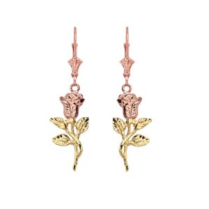 Two Tone Enchanted Rose Drop Earrings in 9ct Two-Tone Gold