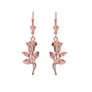 Two Tone Enchanted Rose Drop Earrings in 9ct Rose Gold