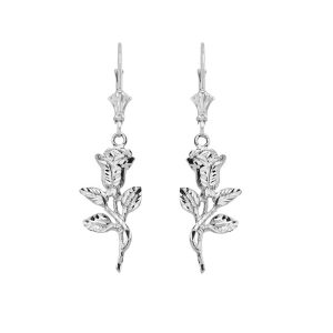 Two Tone Enchanted Rose Drop Earrings in Sterling Silver