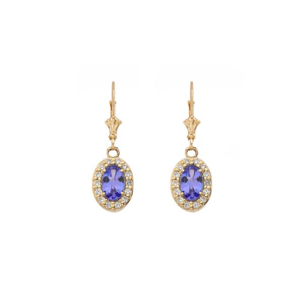 Tanzanite & Diamond Ethereal Halo Gemstone Drop Earrings in 9ct Gold