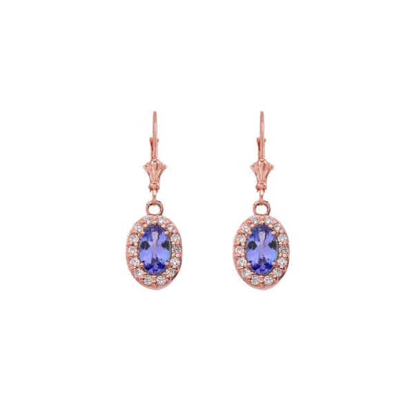 Tanzanite & Diamond Ethereal Halo Gemstone Drop Earrings in 9ct Rose Gold