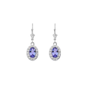 Tanzanite & Diamond Ethereal Halo Gemstone Drop Earrings in 9ct White Gold