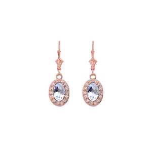 Aquamarine & Diamond Ethereal Halo Gemstone Drop Earrings in 9ct Rose Gold