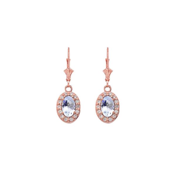 Aquamarine & Diamond Ethereal Halo Gemstone Drop Earrings in 9ct Rose Gold