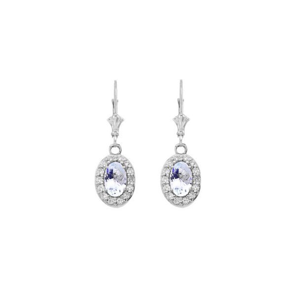 Aquamarine & Diamond Ethereal Halo Gemstone Drop Earrings in 9ct White Gold