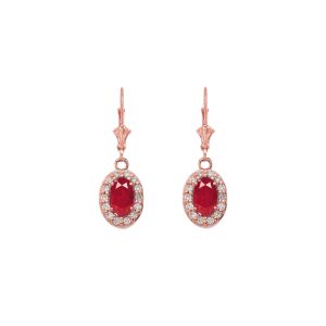 Ruby & Diamond Ethereal Halo Gemstone Drop Earrings in 9ct Rose Gold