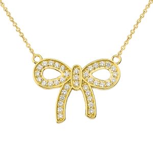 Diamond Embellished Bow Pendant Necklace in 9ct Gold