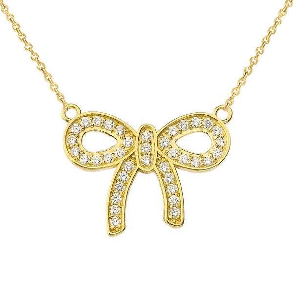 Diamond Embellished Bow Pendant Necklace in 9ct Gold