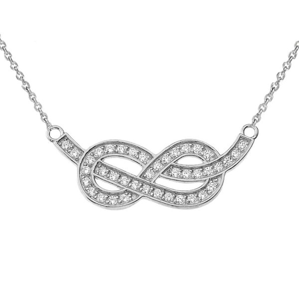 CZ Embellished Infinity Knot Pendant Necklace in 9ct White Gold