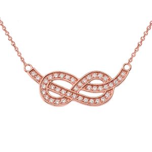 Diamond Embellished Infinity Knot Pendant Necklace in 9ct Rose Gold