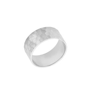 Men's Hammered Wedding Ring in 9ct White Gold