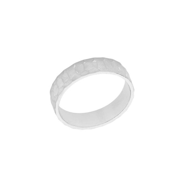 Men's Hammered Wedding Ring in 9ct White Gold