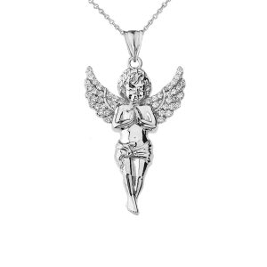 CZ Ethereal Angel Pendant Necklace in 9ct White Gold